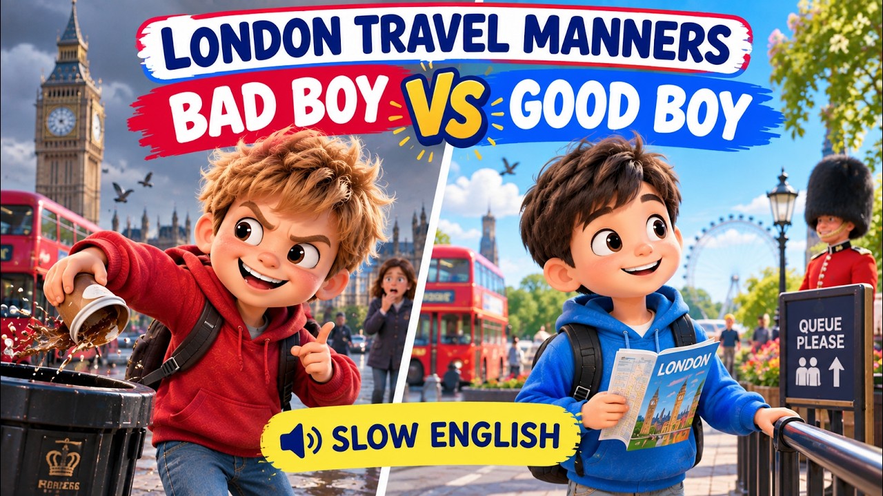 LONDON TRAVEL MANNERS | GOOD BOY VS BAD BOY | Slow English Story for A2 Learners