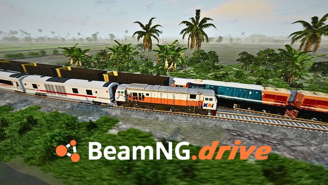 Fiktif, Dua Kereta api bersenggolan dan terguling karena rebutan jalur, game Beamng drive