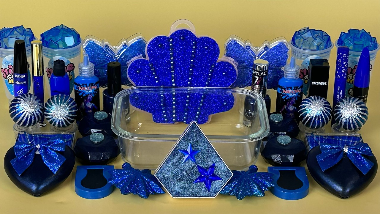 Navy BLUE SLIME. 💙 Mixing makeup and glitter into Clear Slime. Satisfying Slime Videos 2160p.