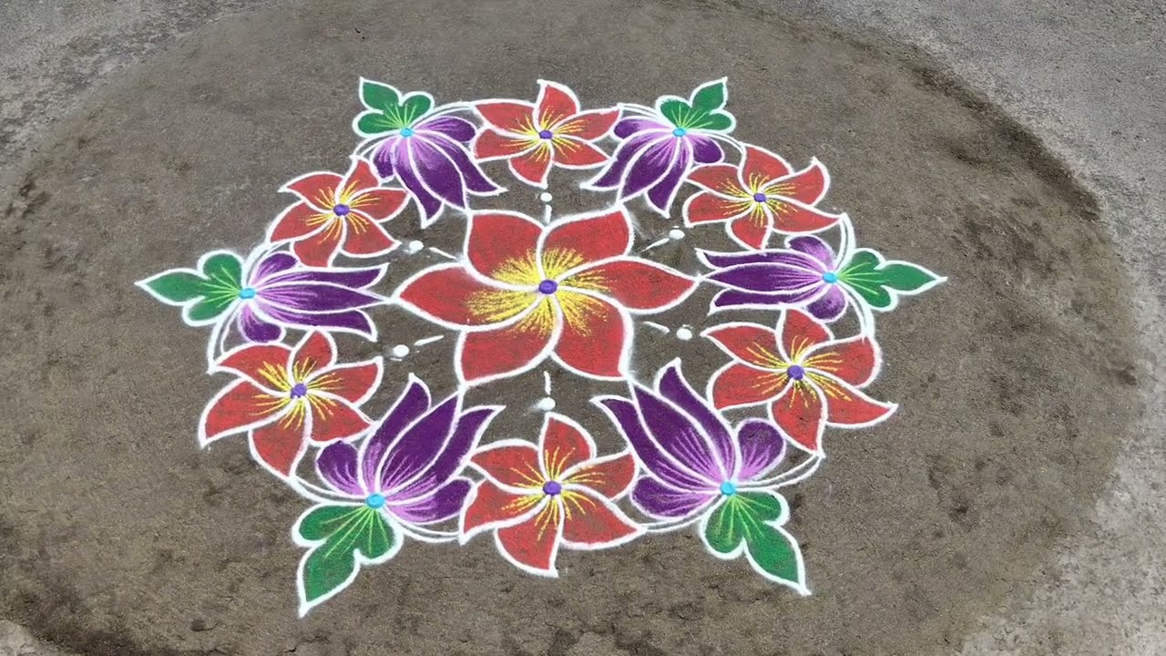 Beautiful colour rangoli kolam 9*4/ simple rangoli kolam 