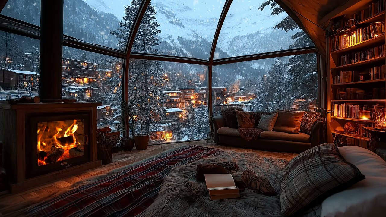 Quiet Snow Outside | Warm Fireplace Inside ❄️ Cozy Sleep Ambience