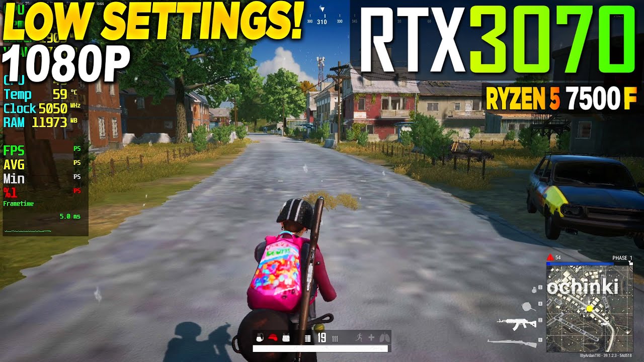 PUBG RTX 3070 + Ryzen 5 7500F - 1080p Very Low,