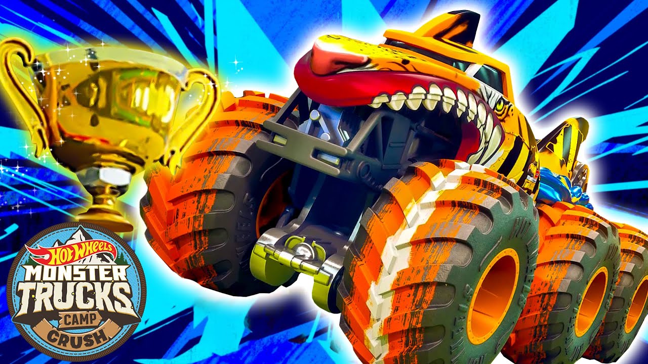 Exciting Monster Truck Boulder Games at Camp Crush! | Camp Crush | Episode 3 | Hot Wheels
