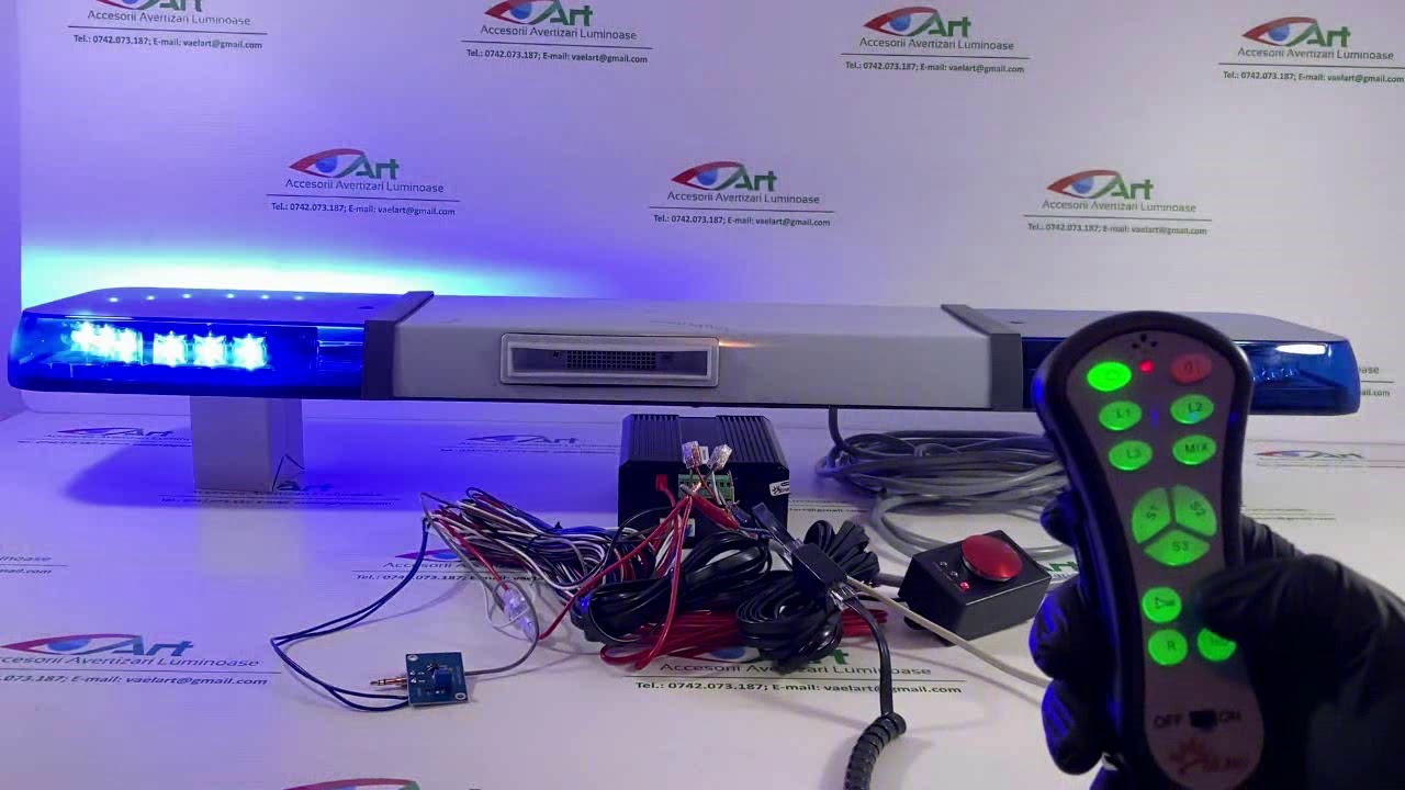 Rampa avertizare LED albastra cu difuzor incorporat si sirena Politia locala,jandarmerie,ambulanta