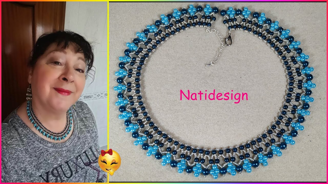 COLLAR PERLAS Y MOSTACILLA A PUNTO DE RED😍🥰Tutorial- NET STITCH PEARL NECKLACE