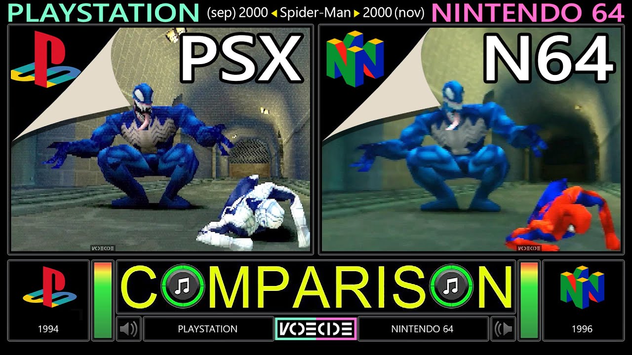 Spider-Man (PlayStation vs Nintendo 64) Side by Side Comparison @vcdecide