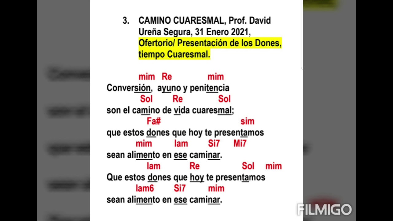 Ofertorio T. de Cuaresma: CAMINO CUARESMAL, Prof. David Ureña Segura (con acordes)