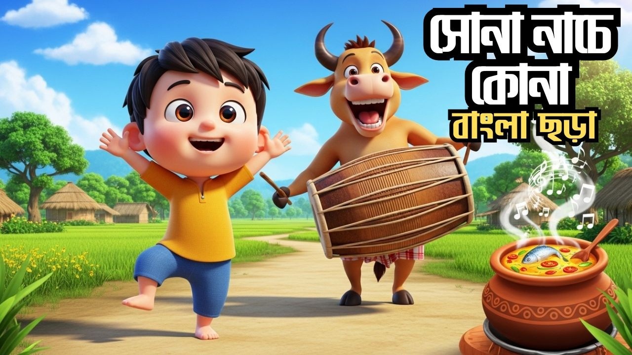 মজার বাংলা ছড়া 3D 🥁🕺 | সোনা নাচে কোনা | বলদ বাজায় ঢোল | Kids Cartoon