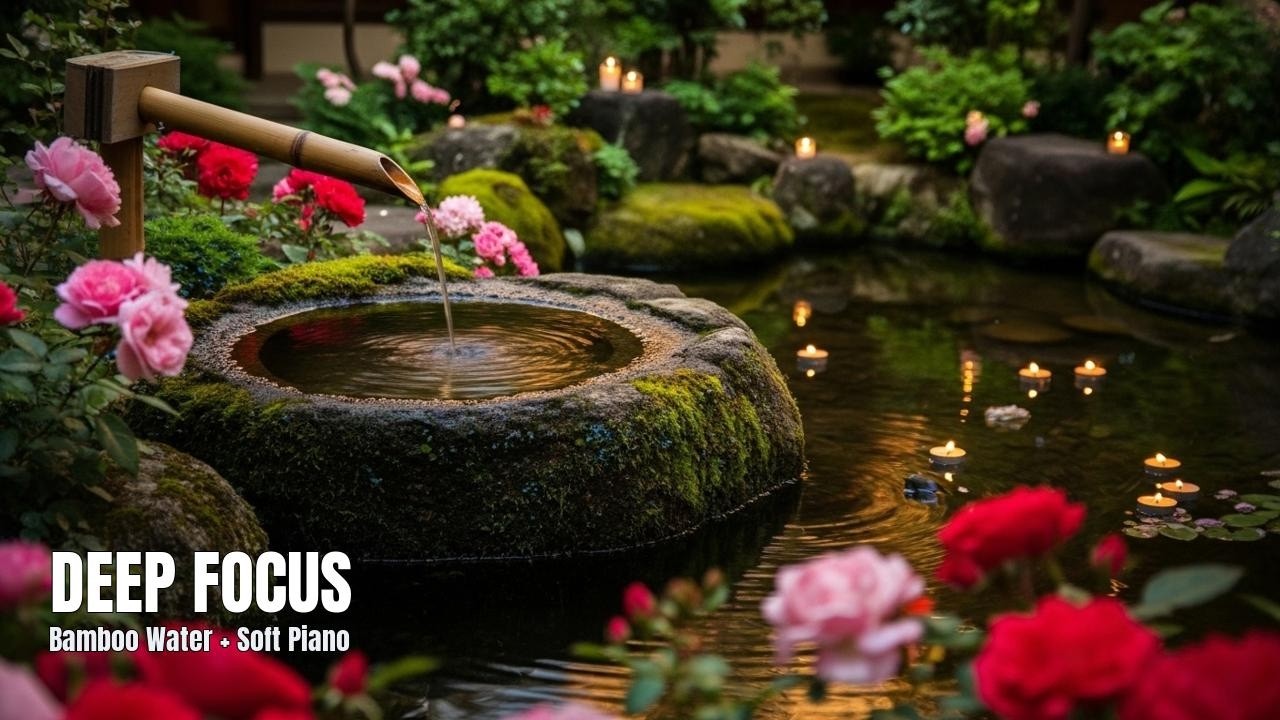 Deep Focus for Work & Study: Bamboo Water + Soft Piano (No Lyrics) • Live Soundscape