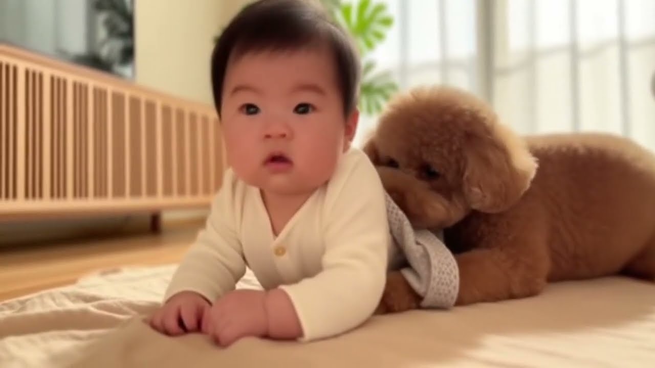 赤ちゃんを守る犬さん