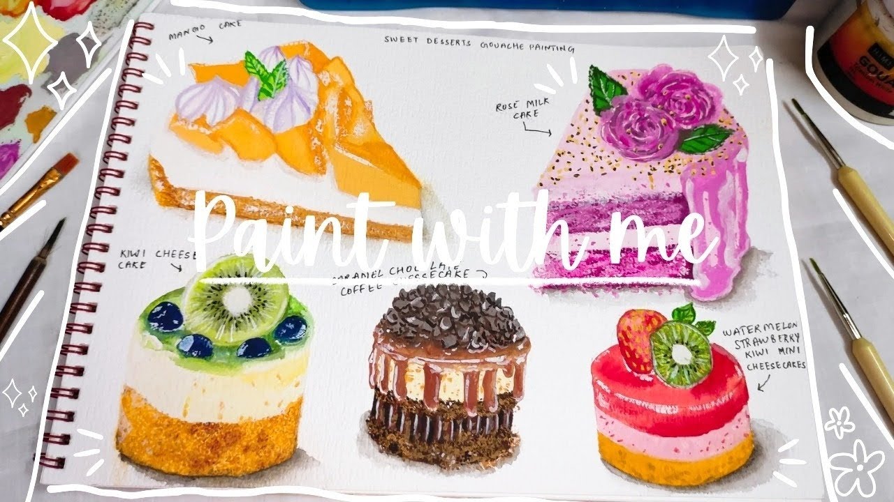 Paint with me - painting cafe desserts🍰 arts using himi jelly gouache/ food art illustrations🧁