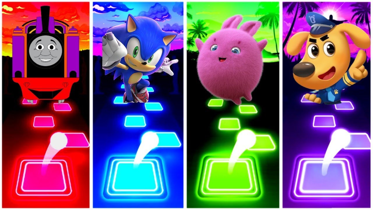 Thomas - Sonic - Sunny Bunnies - Sheriff Labrador - Tiles Hop Edm Rush Game. 
