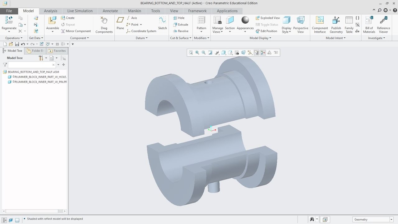 Plummer Block | Bearing Top and Bottom Half | Part Model | CREO Parametric 5.0