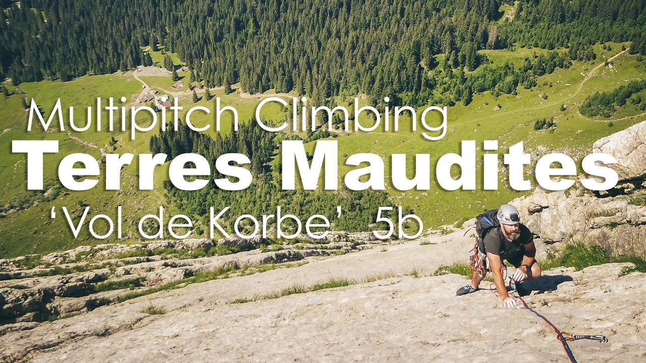 Multipitch climbing the Vol de Korbé route on the Terres Maudites, Tête de Bostan.