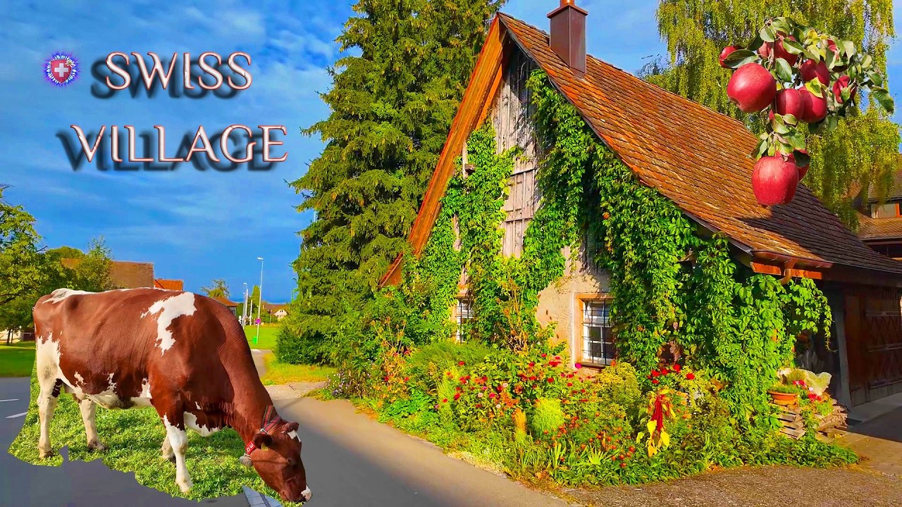 SWITZERLAND VILLAGE ✨ Riegel houses, animals and harvest / Swiss Country Walking tour 4K HDR