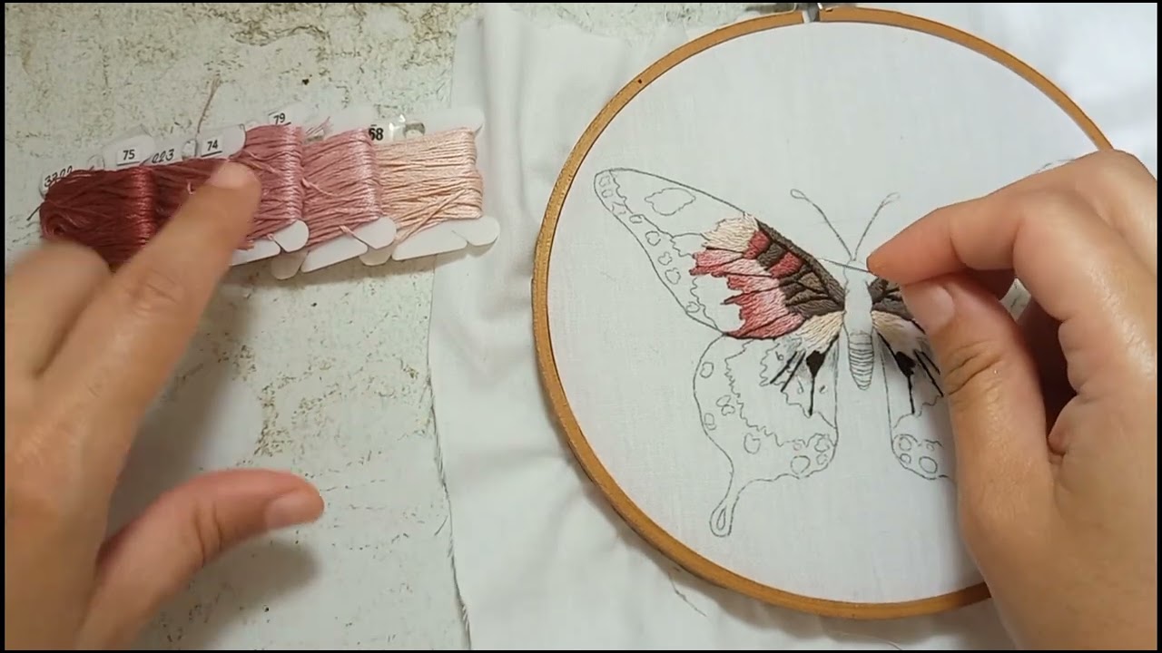 Como bordar una mariposa. Proyecto completo. Tutorial de bordado paso a paso. Mariposa romantica.