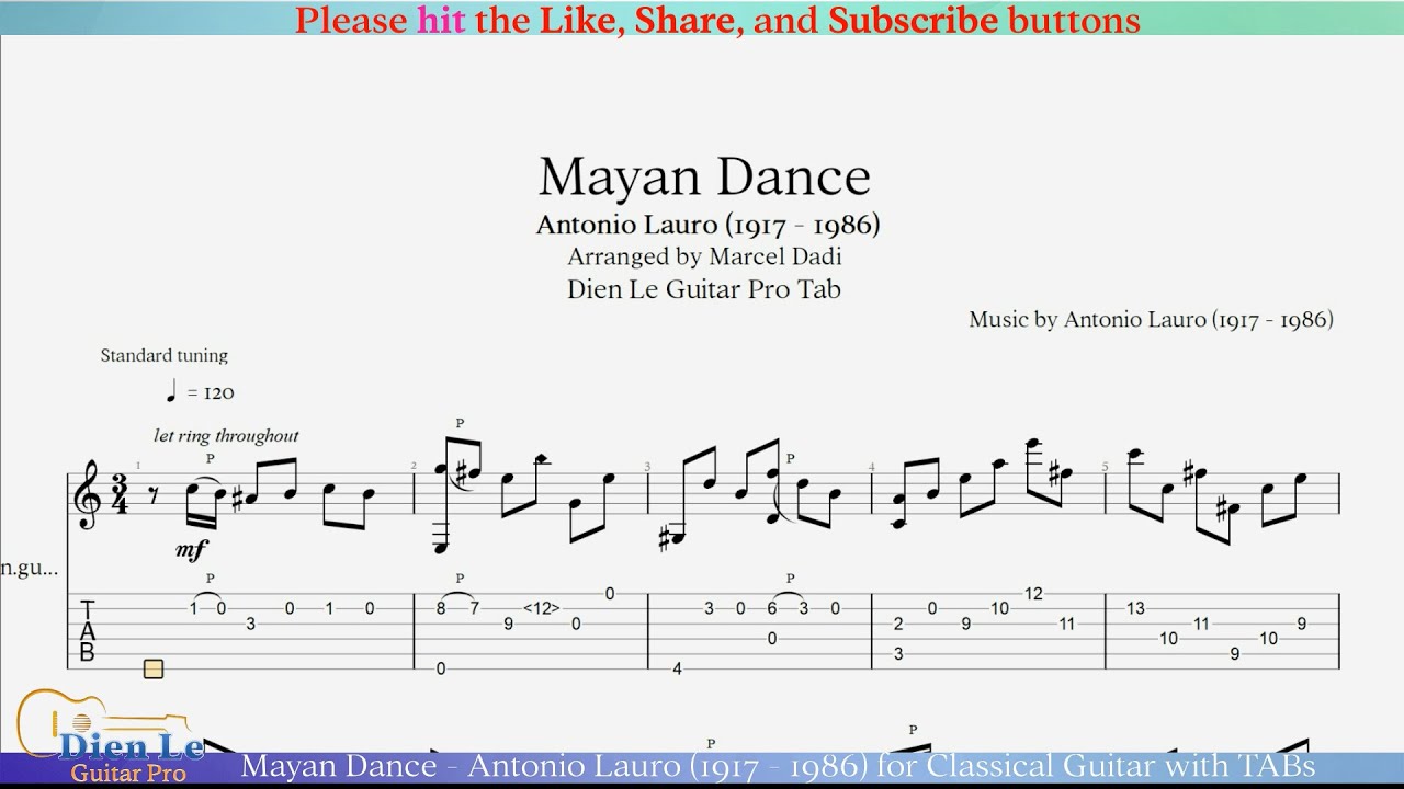 Mayan Dance - Antonio Lauro (1917 - 1986) for Classical Guitar with TABs