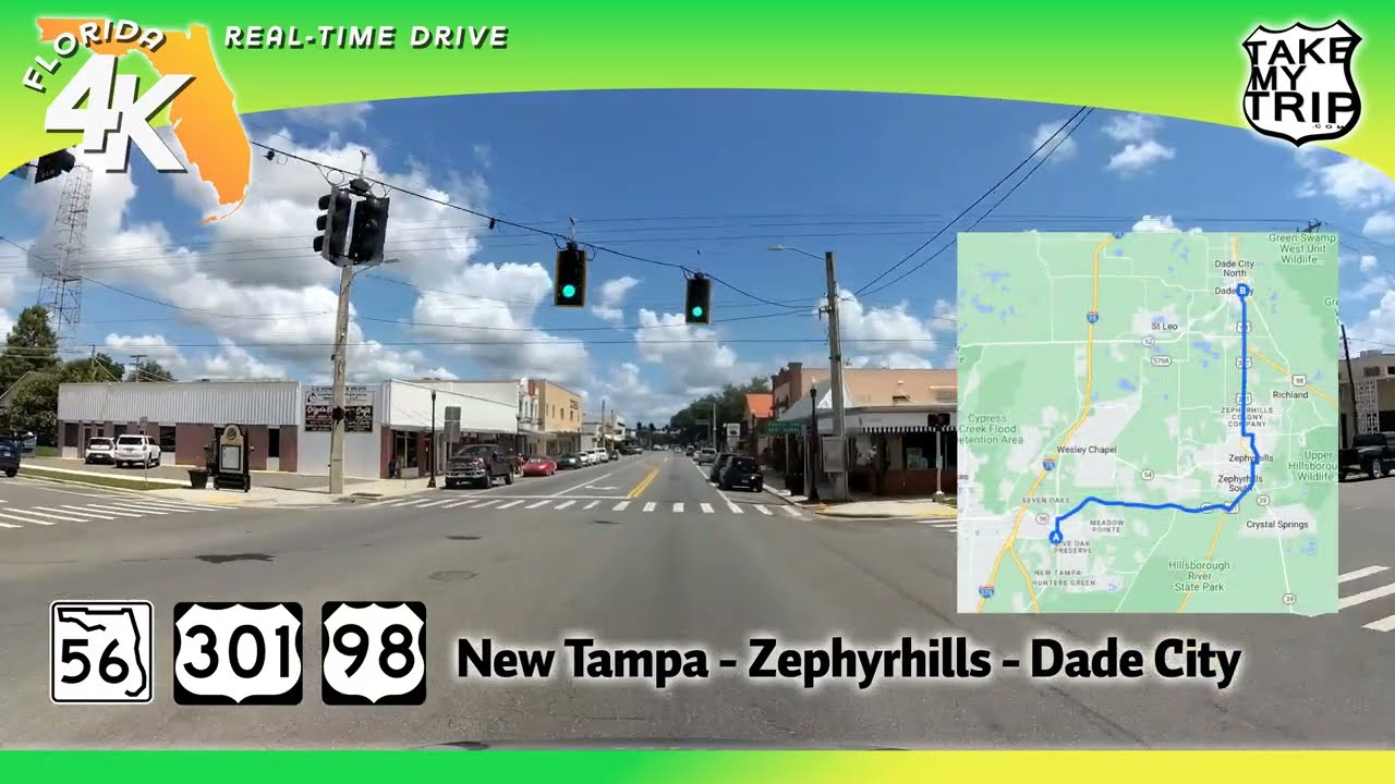 Driving Around Tampa Bay: New Tampa, Zephyrhills, Dade City on SR54, US 301 & 98 in 4K