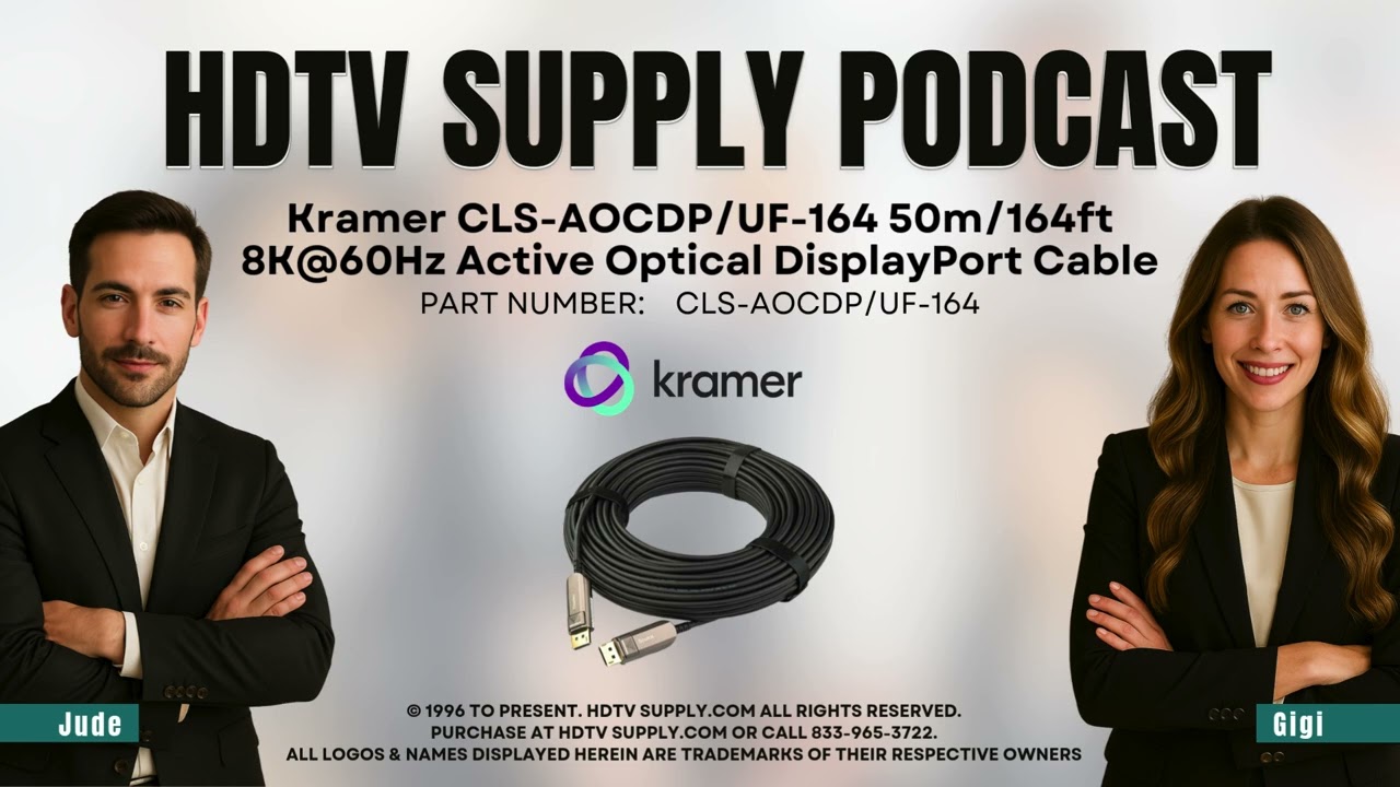 Kramer CLS-AOCDP/UF-164 50m/164ft 8K@60Hz Active Optical DisplayPort Cable