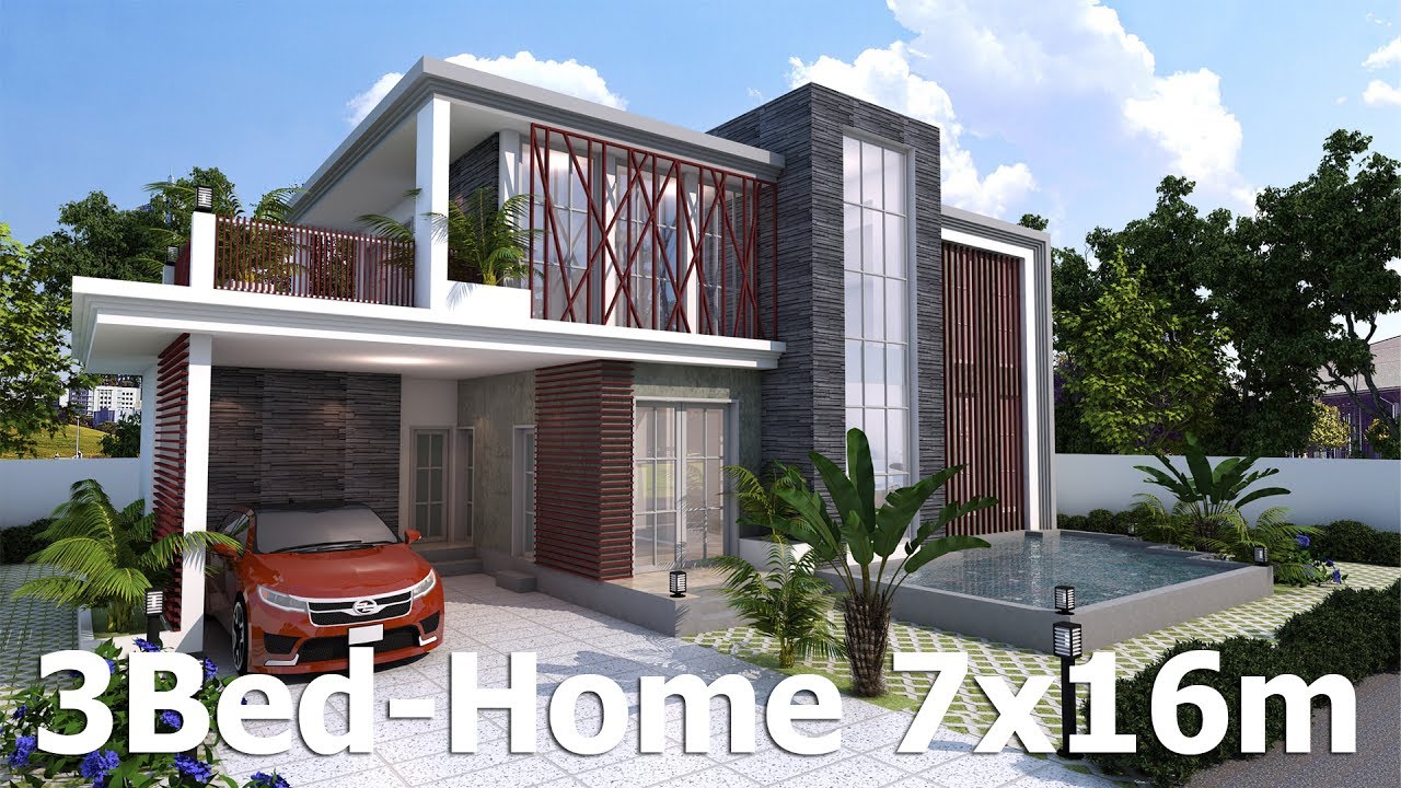 SketchUp Modern Home Plan 7x16m
