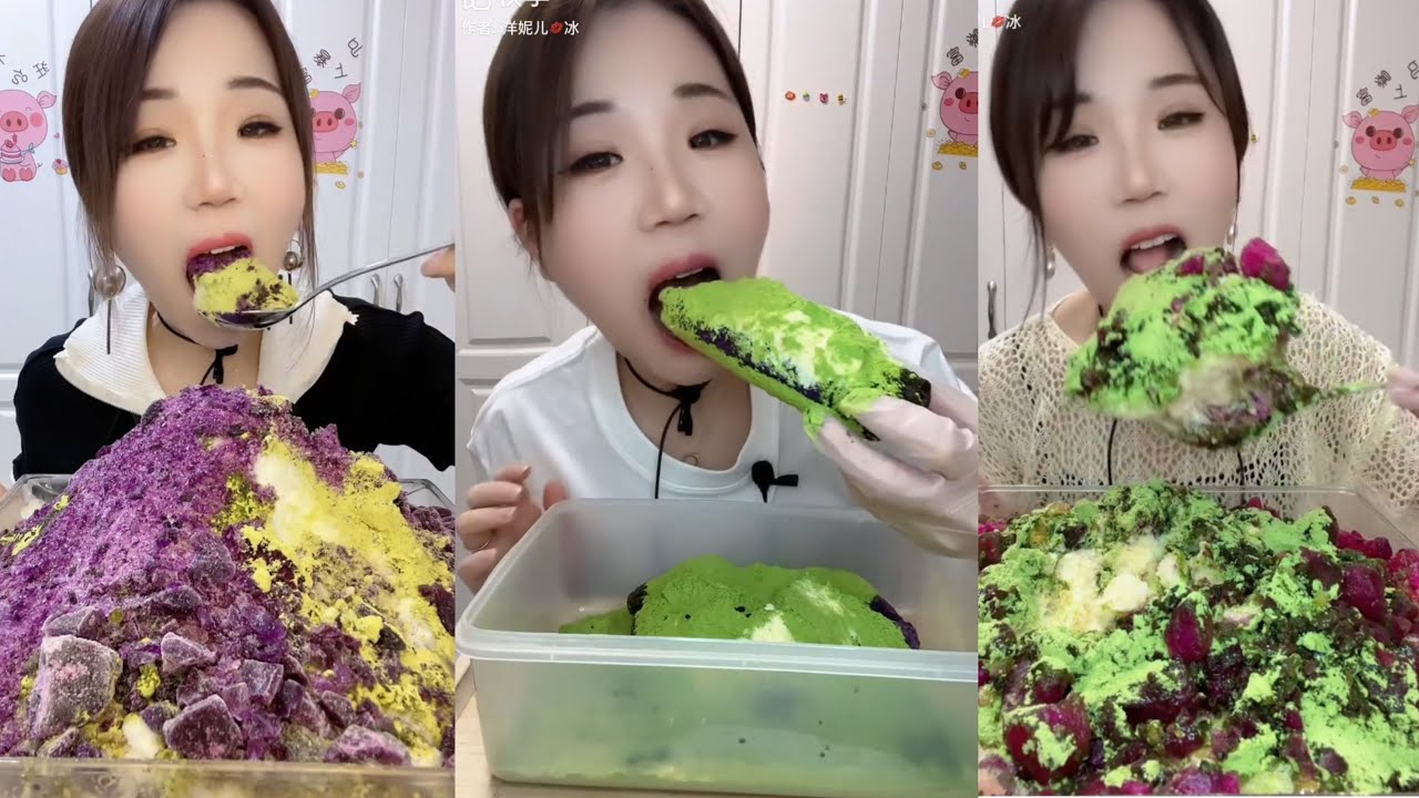 ASMR YY EATING MATCHA POWDER AND SHAVED ICE COMPILATION