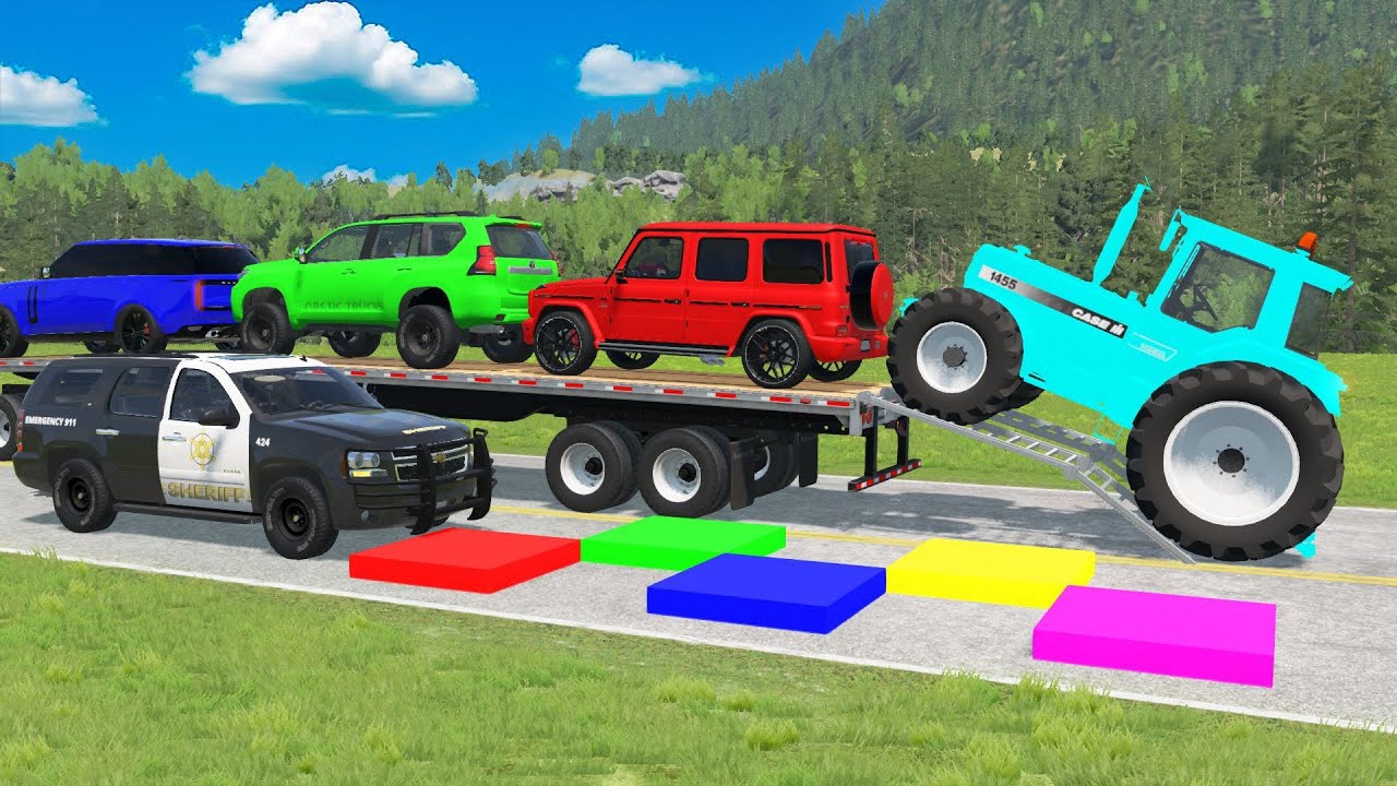 Flatbed Truck McQueen | Transportation with Truck - Pothole vs Car #018 | BeamNG.Drive Gameplay