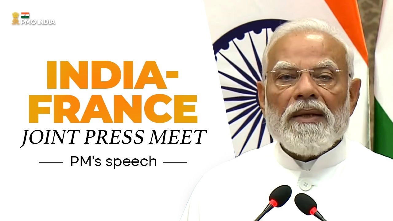 PM Modi's speech during the joint press meet with French President Emmanuel Macron