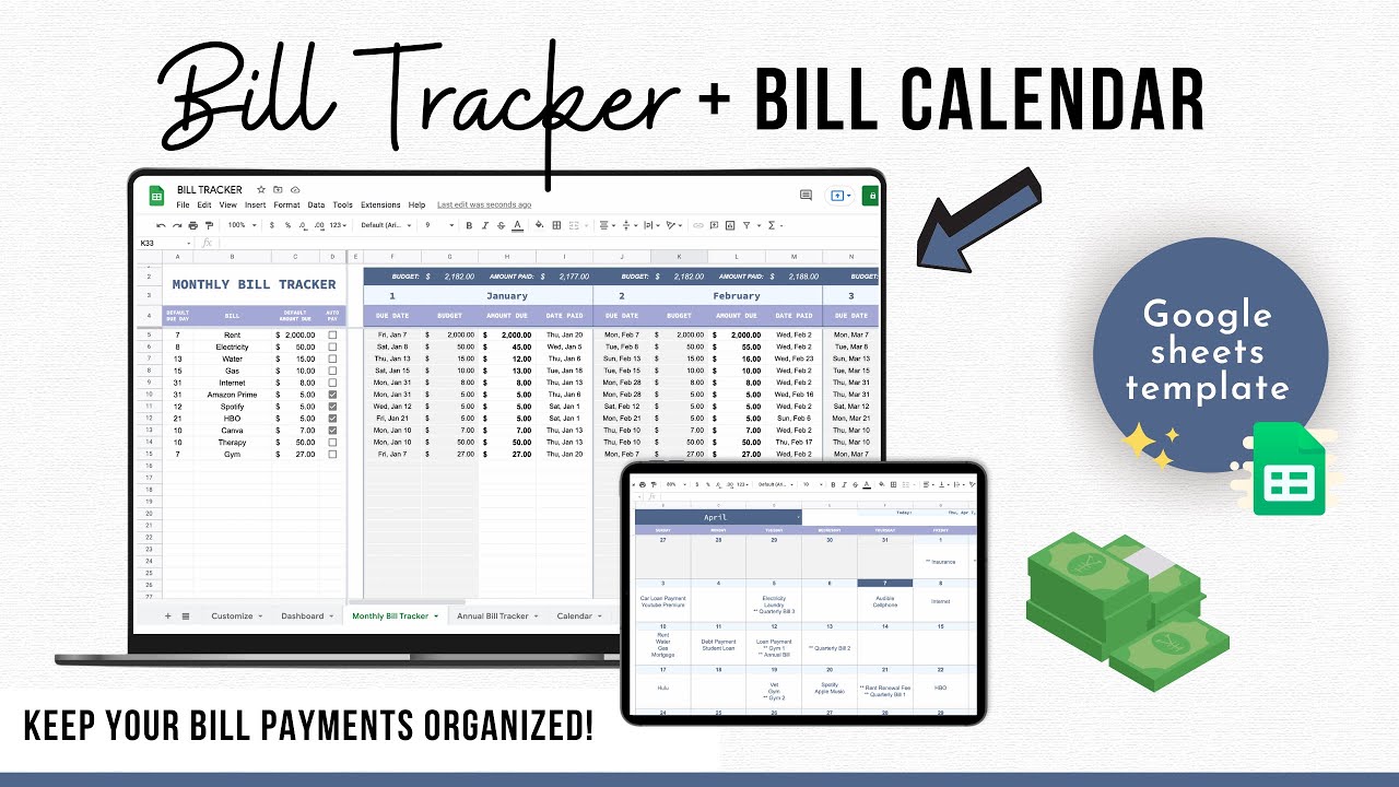 Bill Tracker Planner - Bill Payment Tracker - Monthly Bill Tracker - Bill Calendar  - Google Sheets