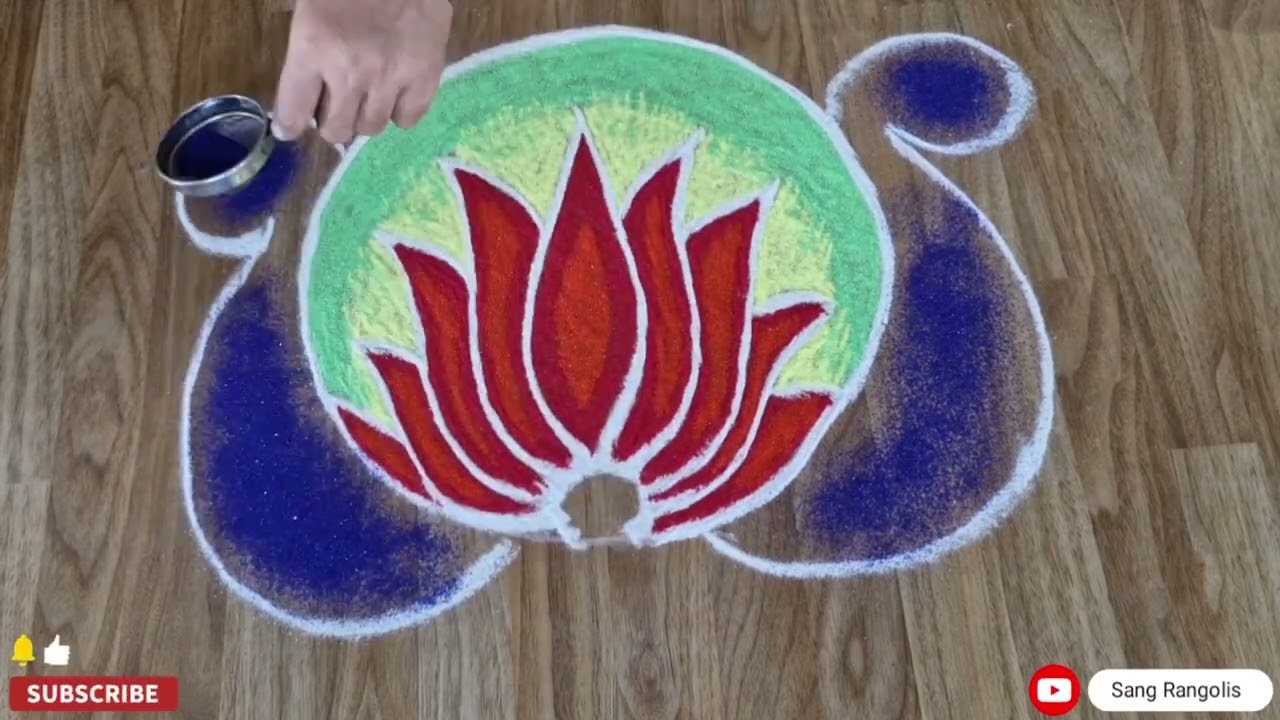 Beautiful lotus Flower Rangoli Design muggulu kolam Colorful muggulu kolam 