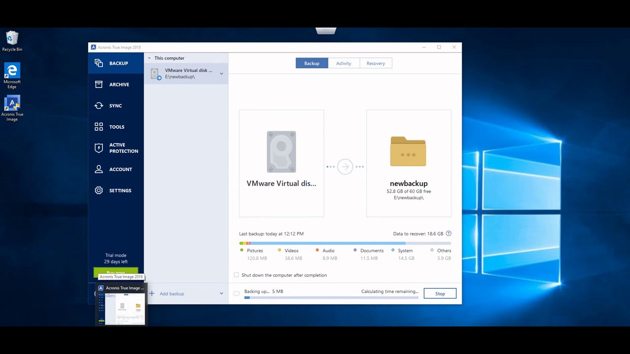 Moving the backup files in Acronis True Image 2018 - Method 1