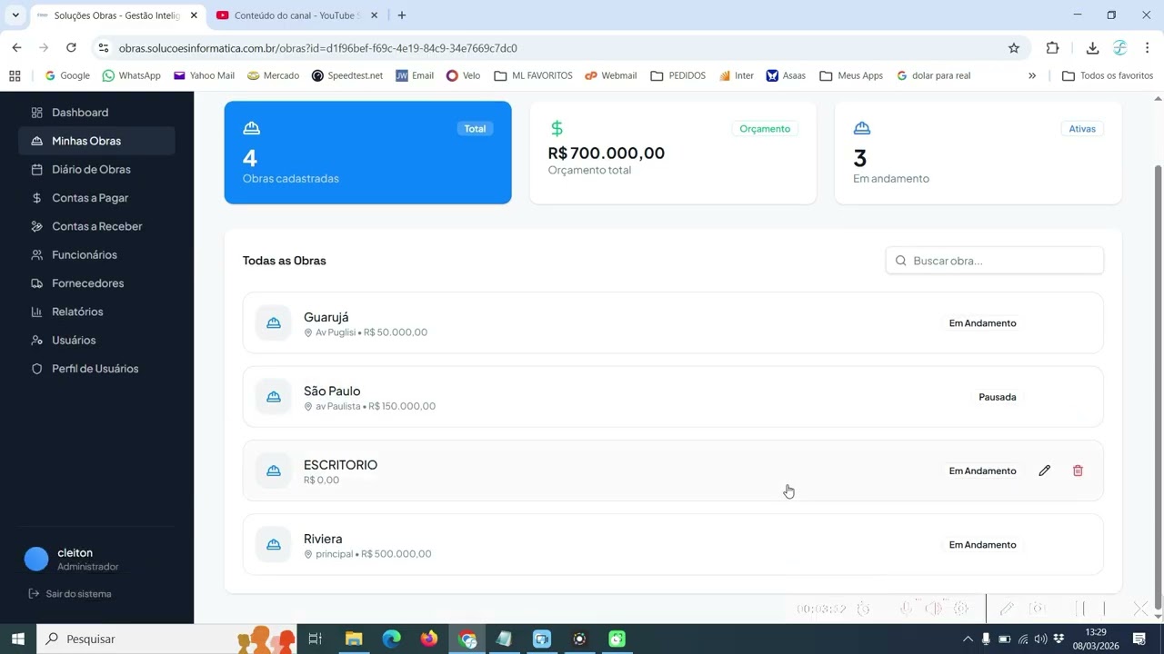 GESTÃO DE OBRAS - DASHBOARD E DIARIO DE OBRAS