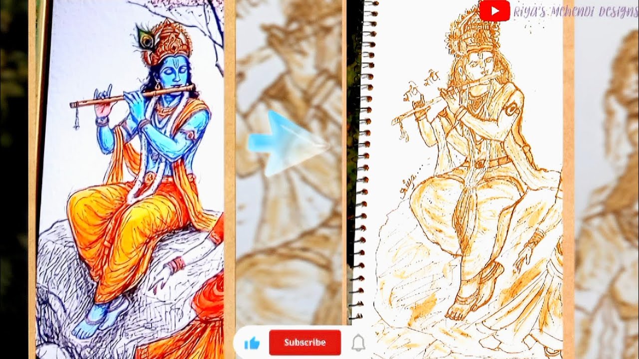 🪈Krishna Ji Mehndi Sketch Tutorial | Murli Bajate Krishna Handmade Henna Art | Full Step-by-Step✍🏻