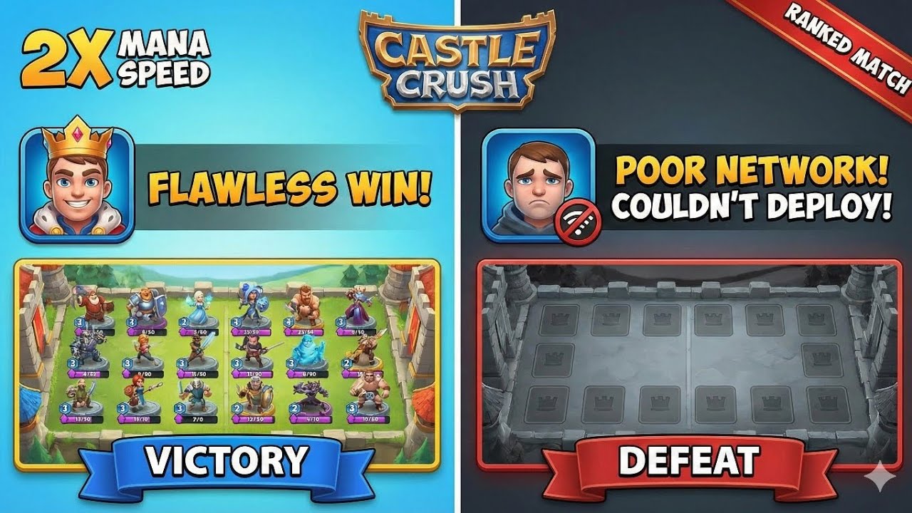 POOR NETWORK 🛜 CONNECTION COULDN'T DEPLOY CARDS 🥹🥹🥹 But won 2x mena speed in castle crush 