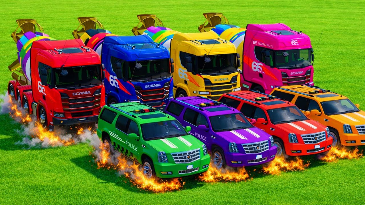 PLAYFUL GARAGE – TRANSPORTING POLICE CARS, COLORFUL CARS WITH TRUCK - Farming Simulator 22