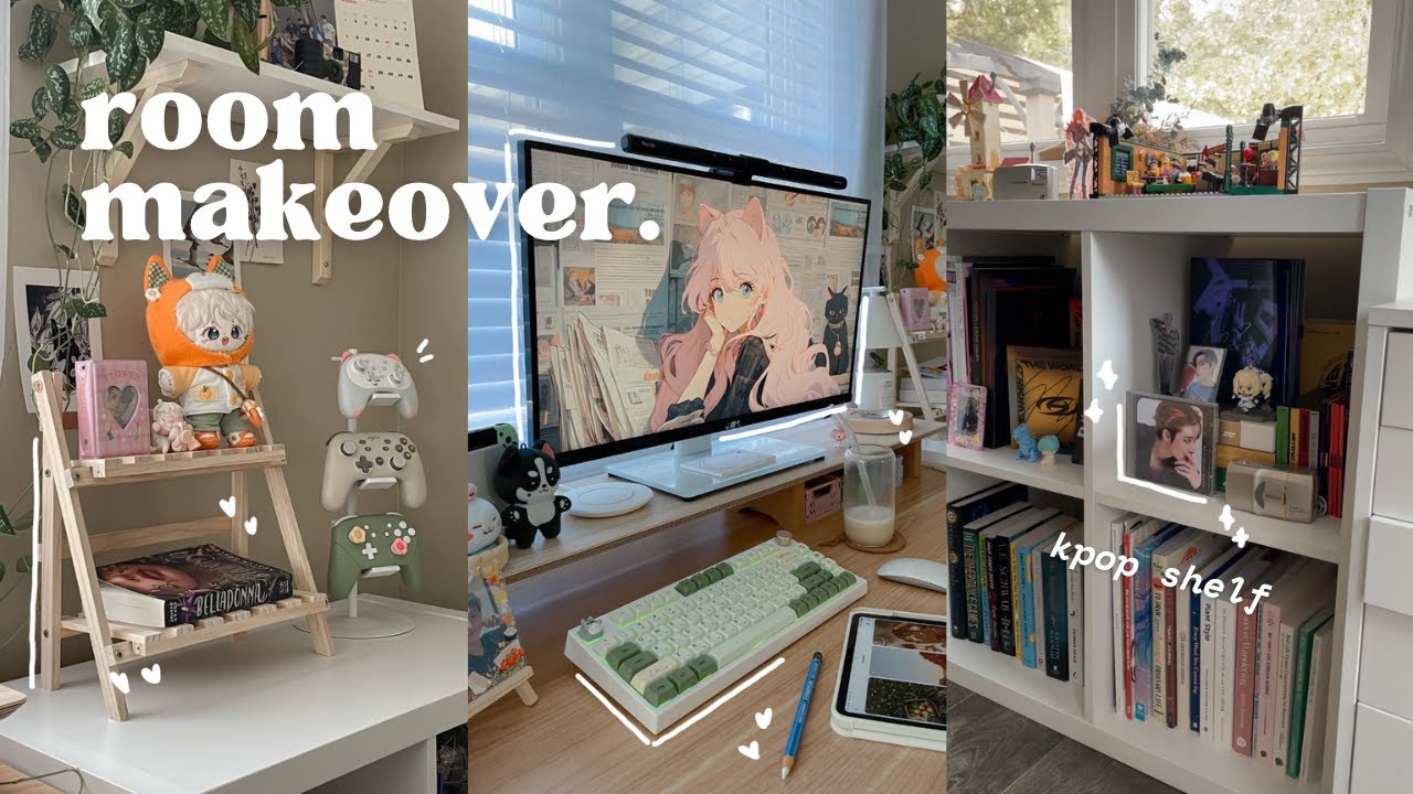 aesthetic & cozy room makeover 🎀 desk setup, kpop shelf, unboxing controller + desk accessories 🎮🎧