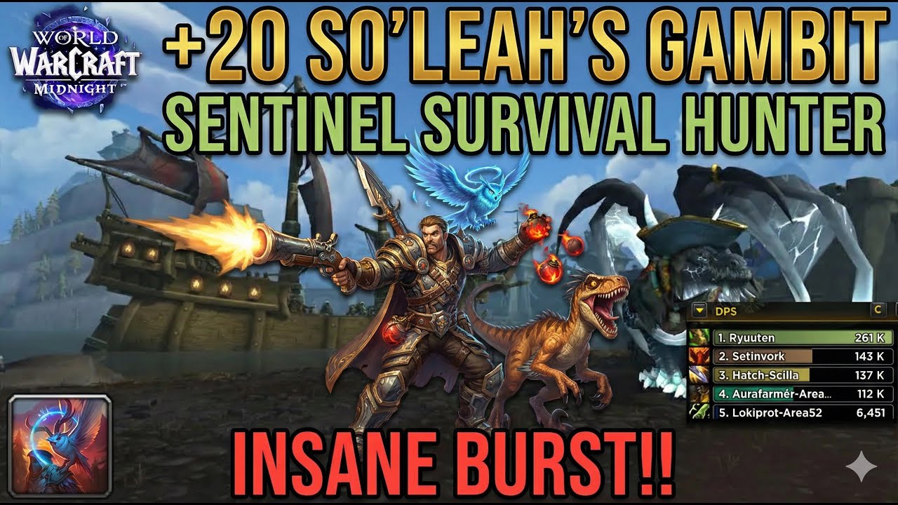 INSANE BURST DAMAGE!! +20 Tazavesh: So'leah's Gambit | Survival Hunter Sentinel [Midnight Pre-Patch]