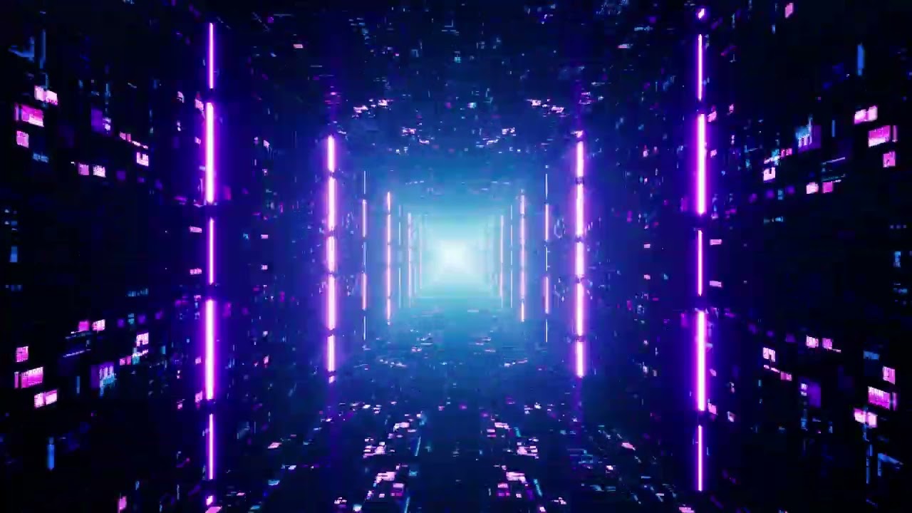 Flickering Neon Light Beam in the Cyber Tunnel