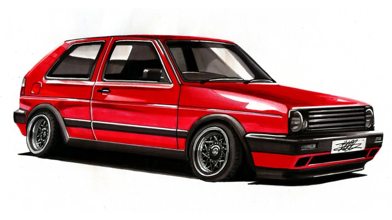Realistic Car Drawing - Mk2 Volkswagen Golf GTI - Time Lapse
