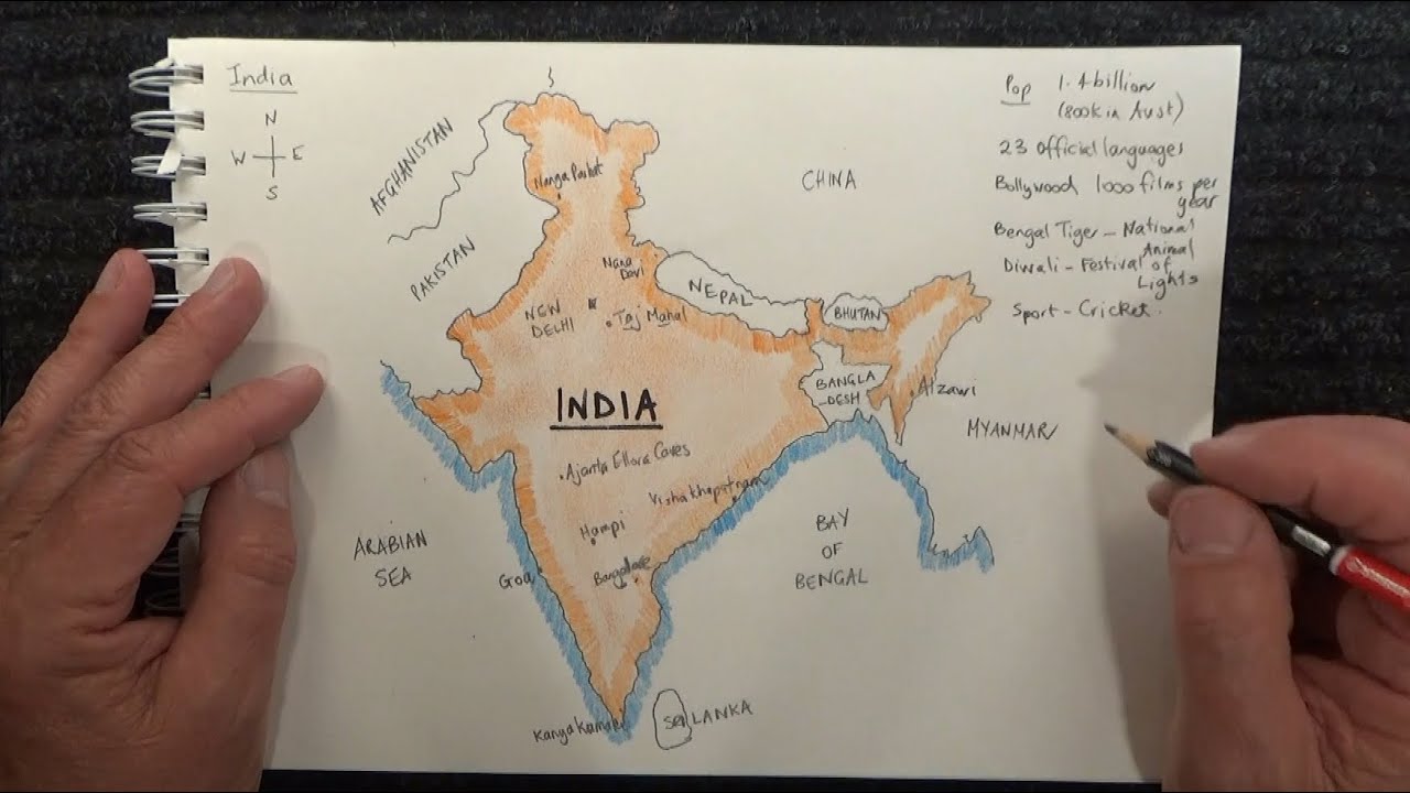 ASMR - Drawing a Map of India - Australian Accent - Chewing Gum & Describing in a Quiet Whisper