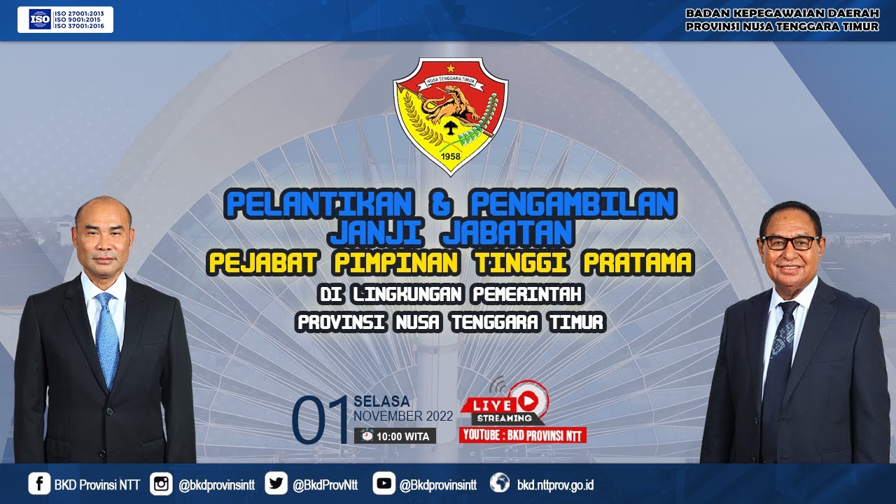 Pelantikan Pejabat Pimpinan Tinggi Pratama Pemprov. NTT -  01/11/22 | BKD Provinsi NTT