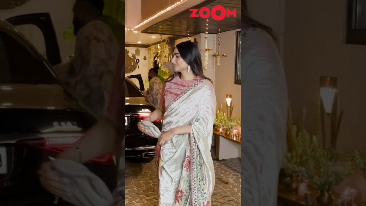 Sonam Kapoor STRUGGLES to walk in her saree & hands over her purse while posing for media 😱 #shorts