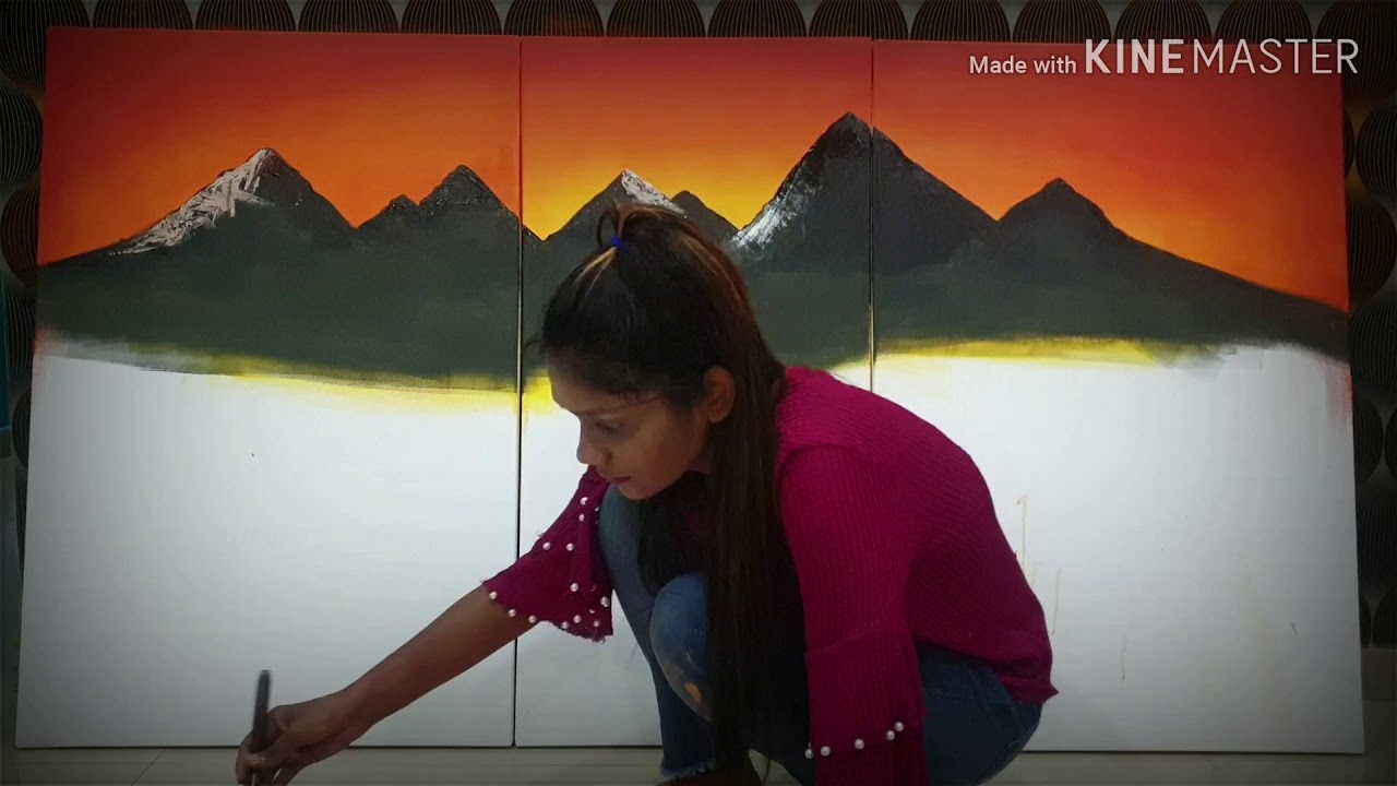 3 Piece Canvas Painting : By Vrunda Thakur || FOLLOWING BOB ROSS Tutorial