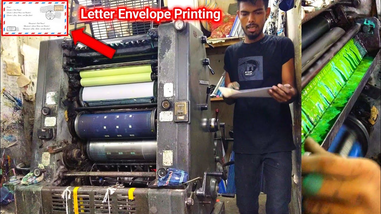 Official Letter Envelope Printing By Heidelberg Offset Printing Machine. Printing Press.