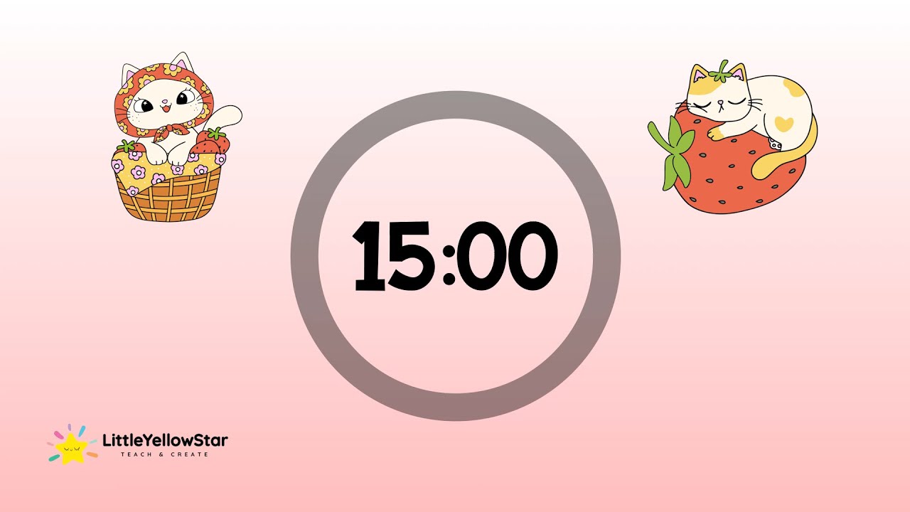 Cute Strawberry Cats – 15 Minutes Countdown Timer With Happy Music | Adorable Classroom Timer