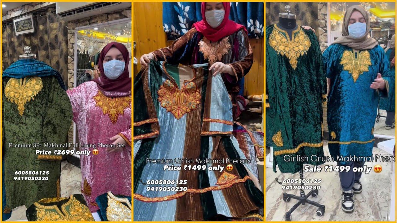 Beautiful 3pc Makhmal Full Lining Pheran Set 🍁 || Crush Velvet Pheran Set 😍 girlish makhmal pherans