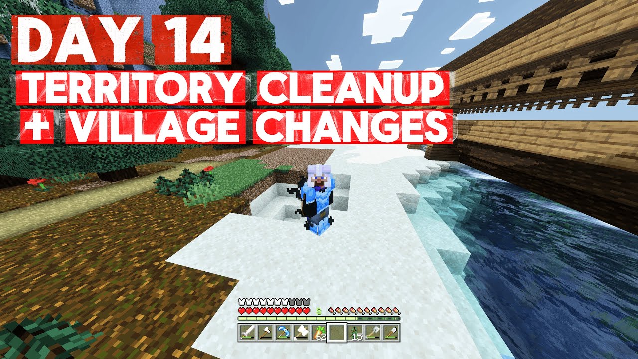 DAY 14 – Territory Cleanup + Village Changes 🧹🏡 | Minecraft Bedrock 1.21