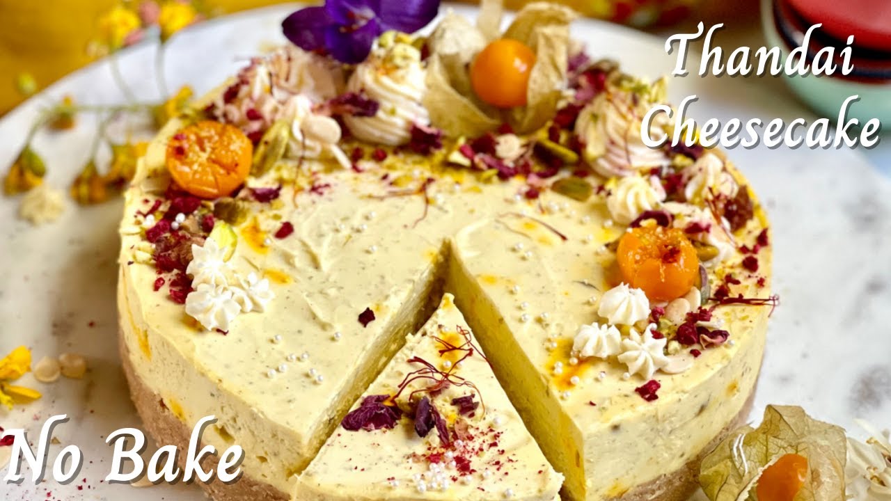 Saffron Thandai Cheesecake | Eggless & No Bake Thandai Cheesecake Recipe | Fusion Dessert