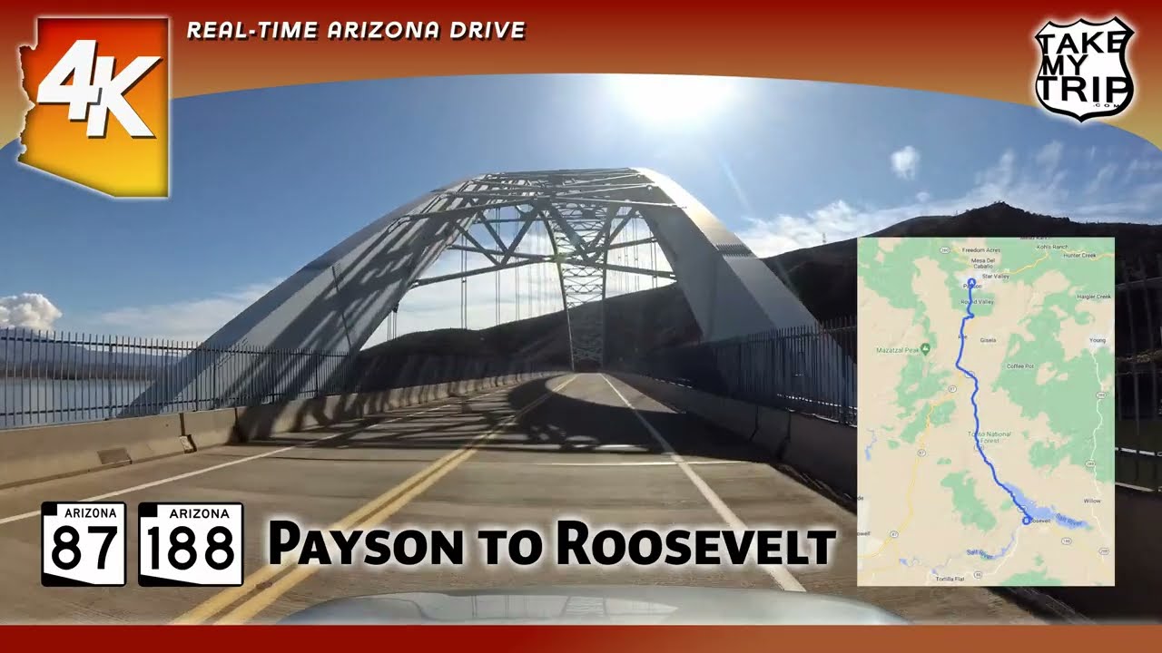 Payson to Roosevelt Dam on Arizona 87, 188 - Scenic Drive in 4K