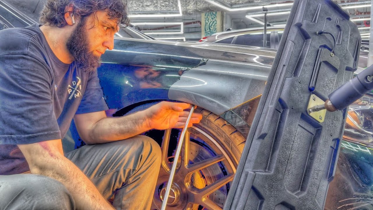 ⚠️ Удаление вмятины на алюминиевом крыле Mercedes S-Class - без покраски, на ребре жесткости. 🔥