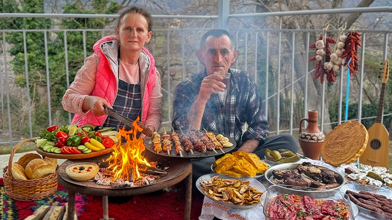 Cooking an Albanian Lunch Over Open Flames 🔥🍴 Will Blow Your Mind! 🤯🇦🇱